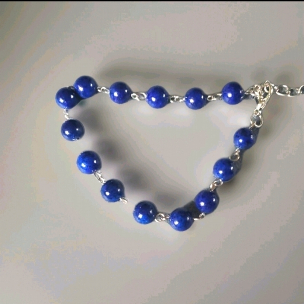 Lapis Lazuli Stainless Steel Anklet Bracelet Large